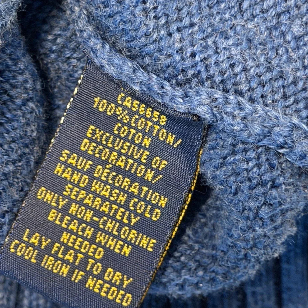 Polo Ralph Lauren Sweater Mens Xl Mock Neck Blue Button‎ Pullover Knit Cotton
